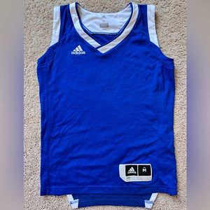 Adidas v neck blue color tank top with white detail piping boy’s size medium
